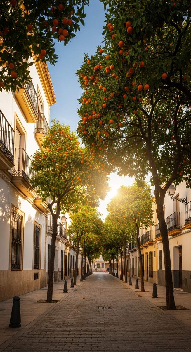an orange tree-lined street in Valencia