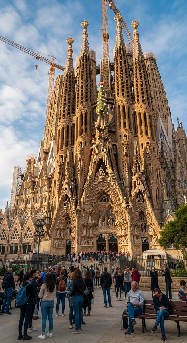 a photo illustrating 10. facade of the sagrada familia in Barcelona
