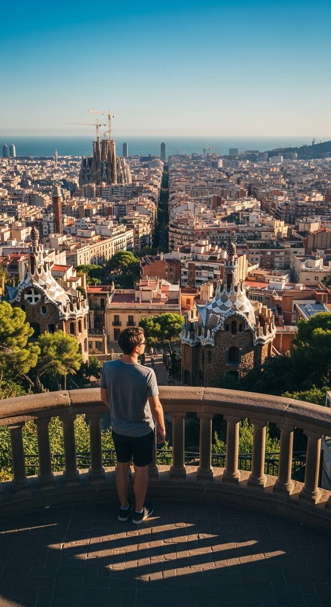 a person at a Barcelona viewpoint looking over the cityscape