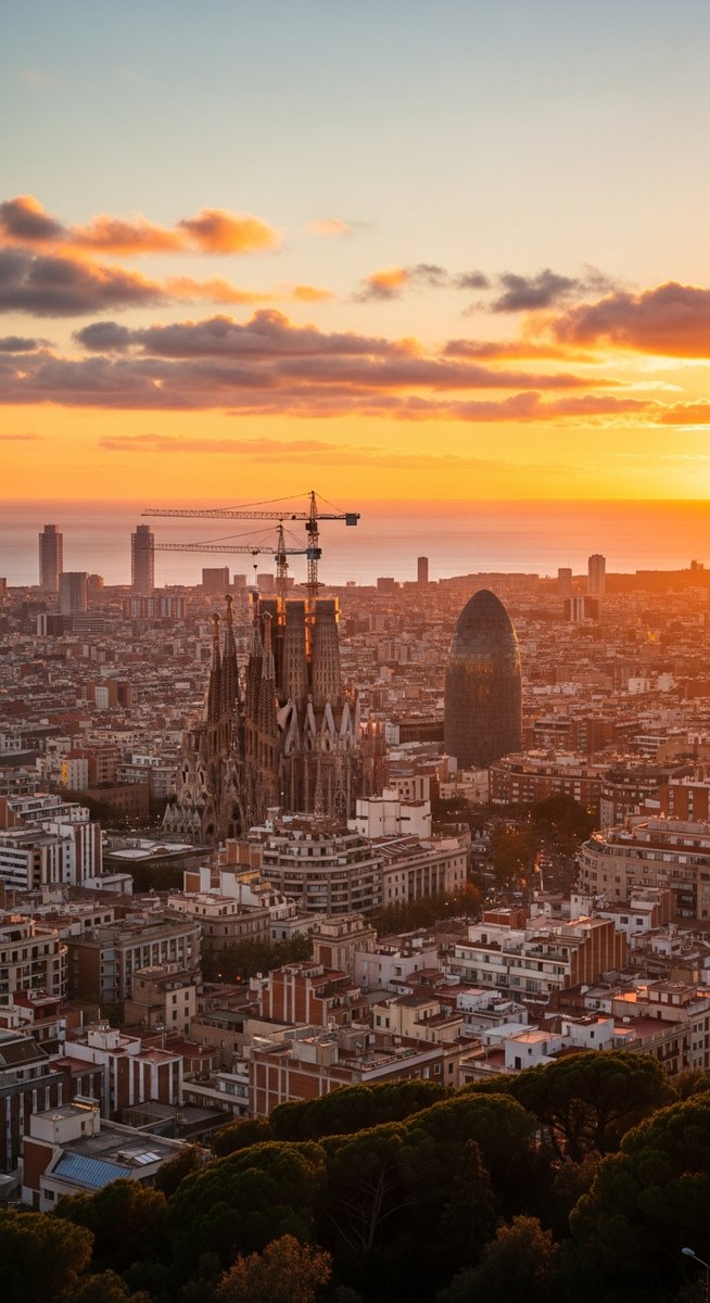 a sunset view from a Barcelona terrace
