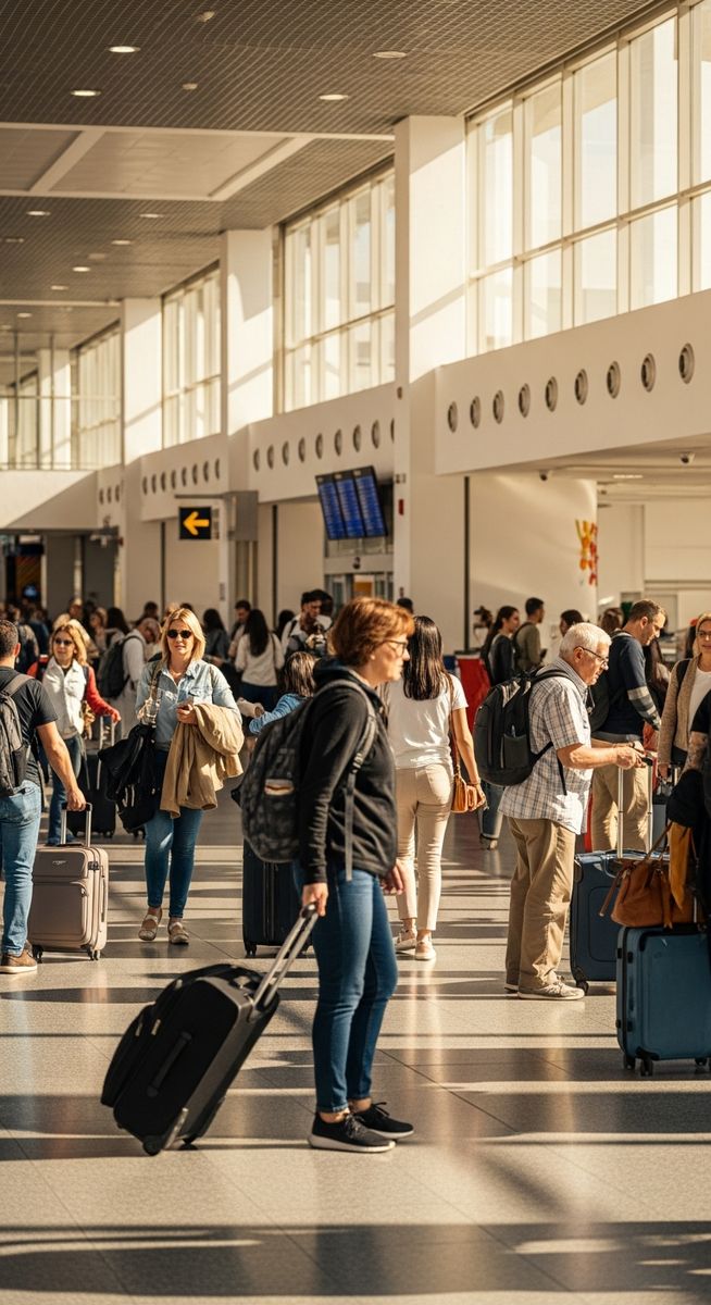 a Spanish airport with travellers