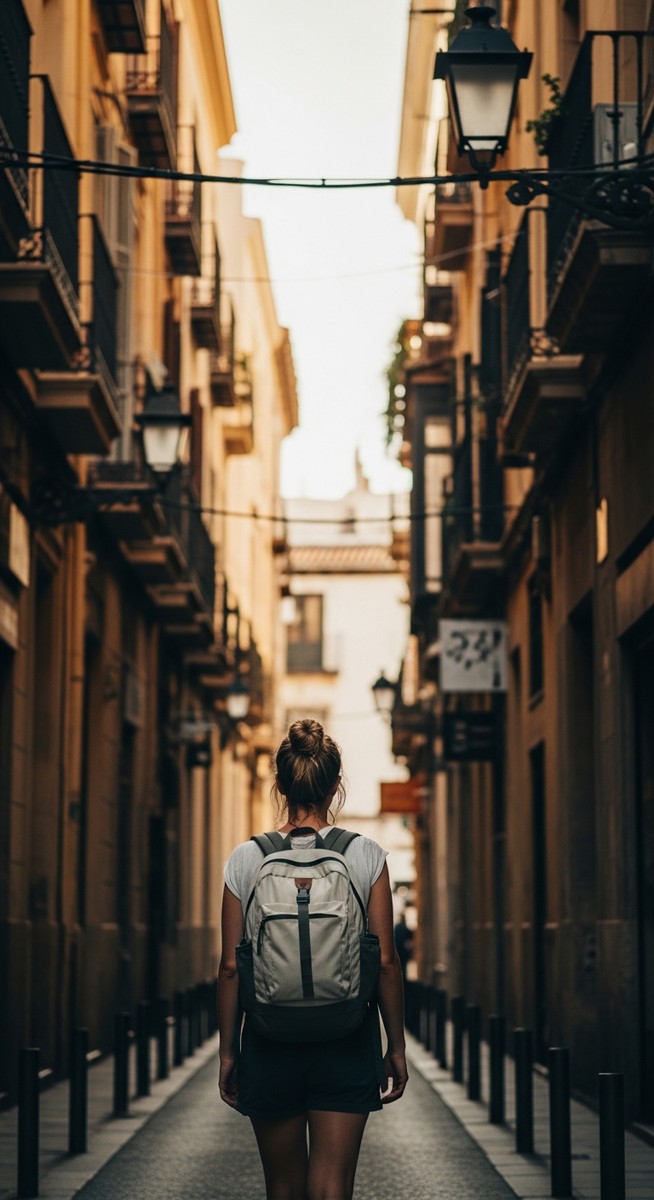 a woman exploring a Valencia neighbourhood solo