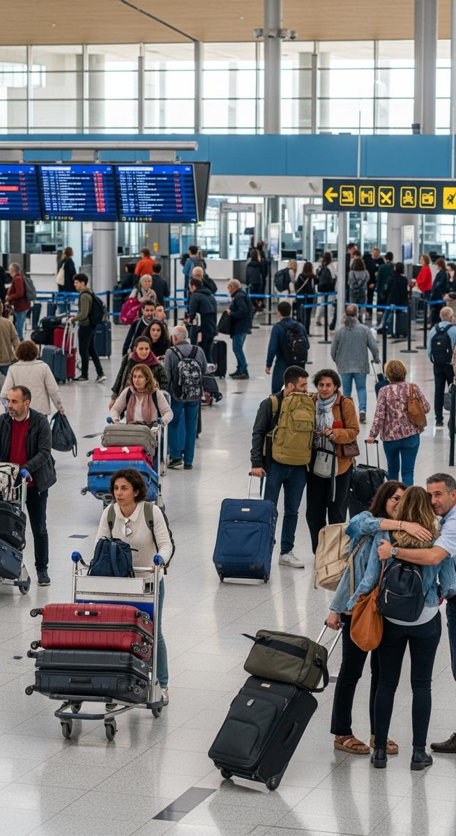 a Spanish airport with travellers