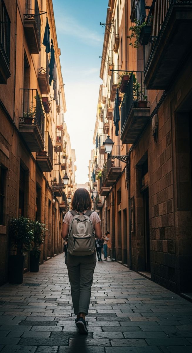 a woman exploring a Barcelona neighbourhood solo illustrating the cost of visiting