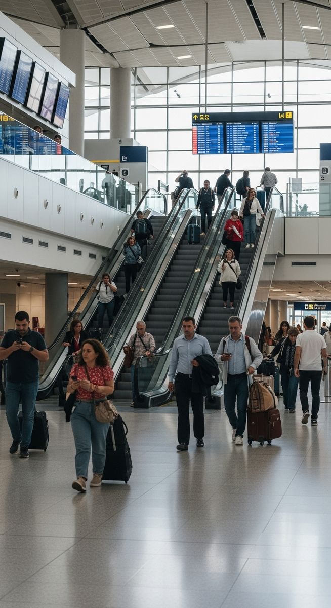 a Spanish airport with travellers