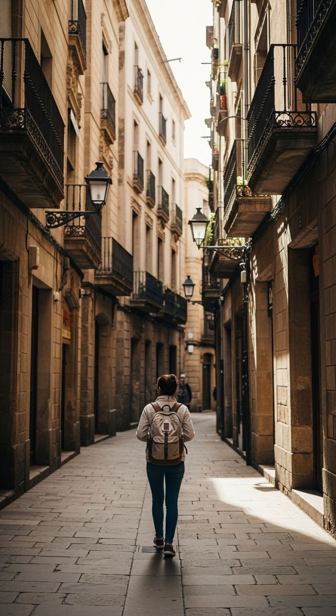 a woman exploring a Barcelona neighbourhood solo
