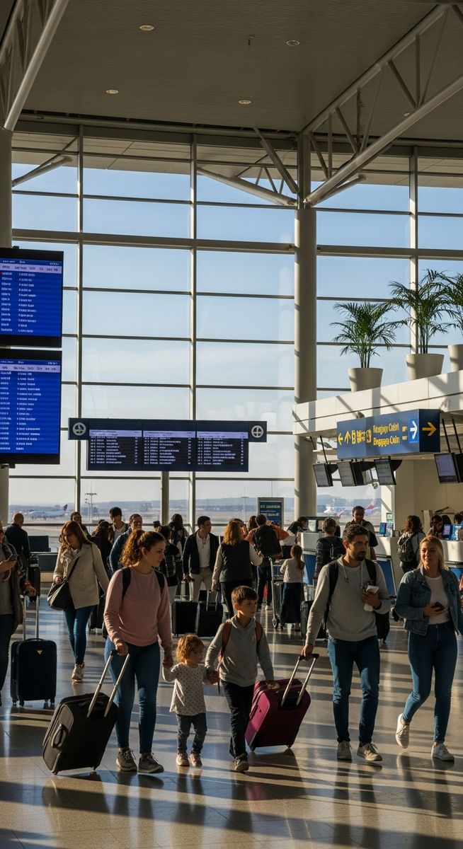 a Spanish airport with travellers