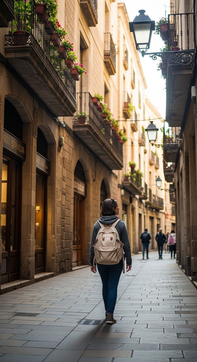 a woman exploring a Barcelona neighbourhood solo