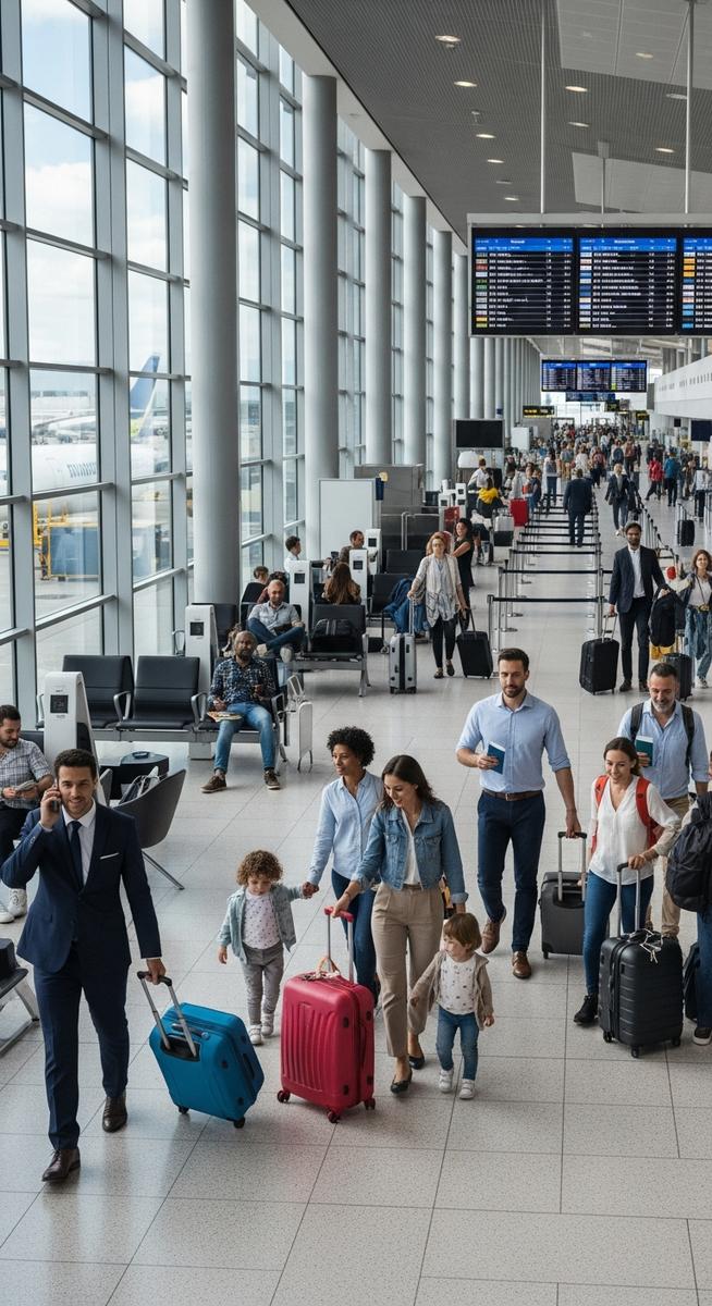a Spanish airport with travellers