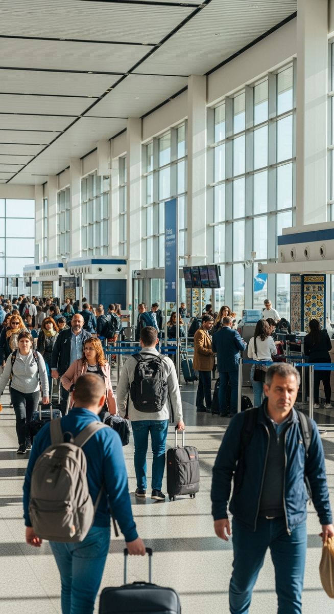 a Spanish airport with travellers