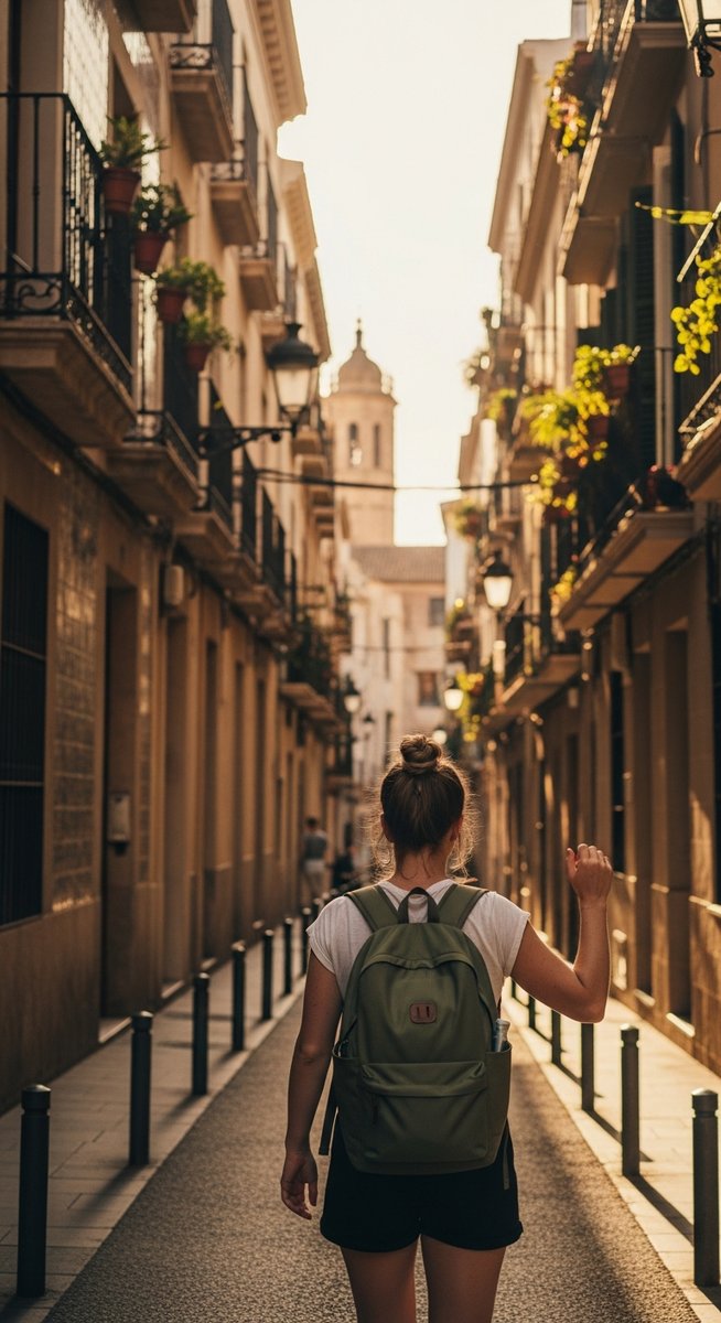 a woman exploring a Valencia neighbourhood solo