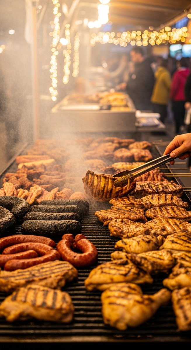 a photo illustrating grilled meat in Spain during Las Fallas