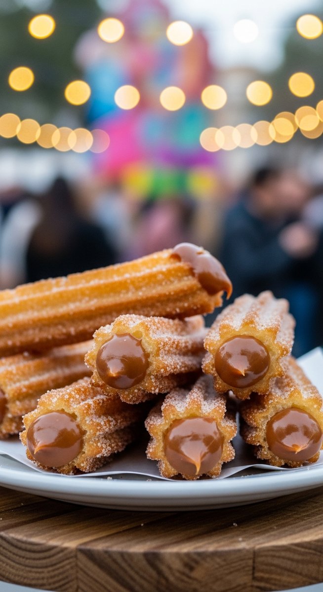 a photo illustrating churros rellenos in Spain during Las Fallas