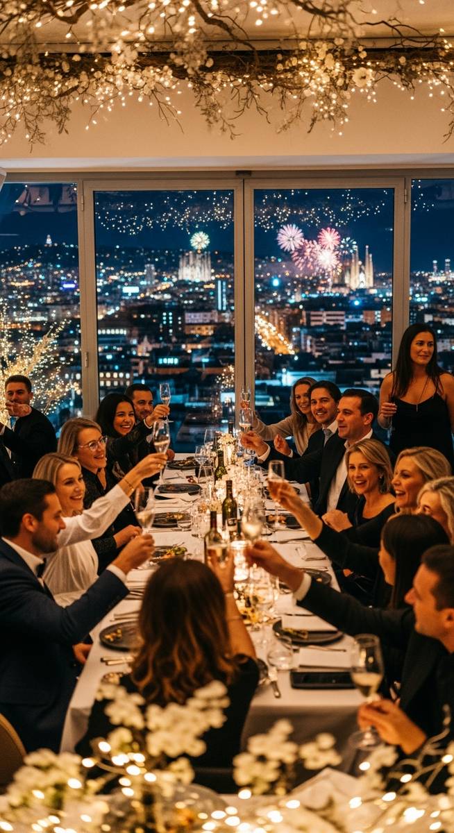 a photo illustrating 2. new year’s dinner and party at a restaurant in Barcelona