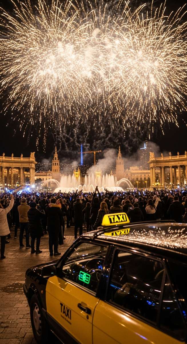 a photo illustrating taxi in Barcelona on New Year's Eve
