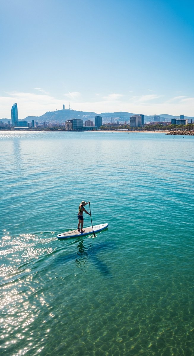 a paddleboarder on the Mediterranean near Barcelona