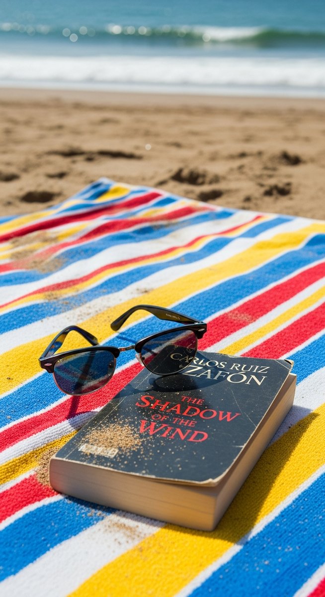 a beach towel and sunglasses on a Barcelona beach at the beaches