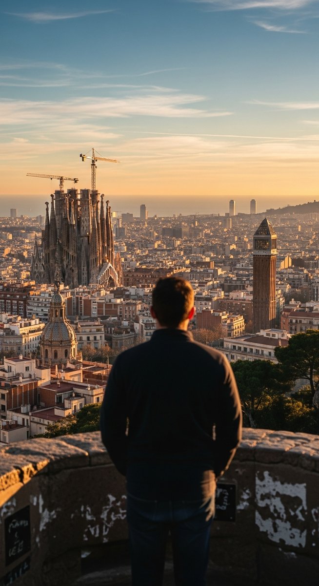 a person at a Barcelona viewpoint looking over the cityscape