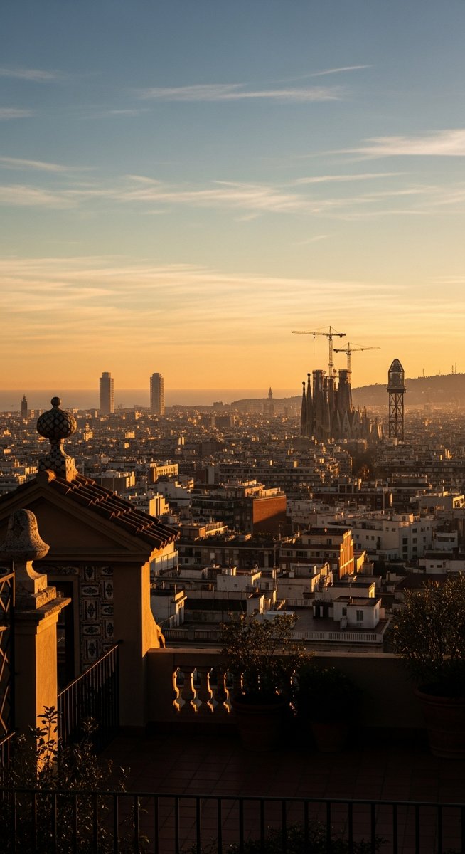 a sunset view from a Barcelona terrace
