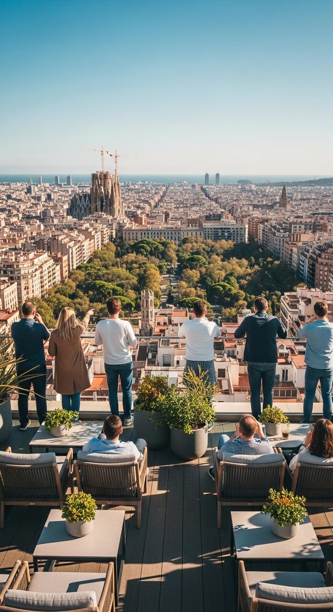 a rooftop terrace in Barcelona with panoramic views