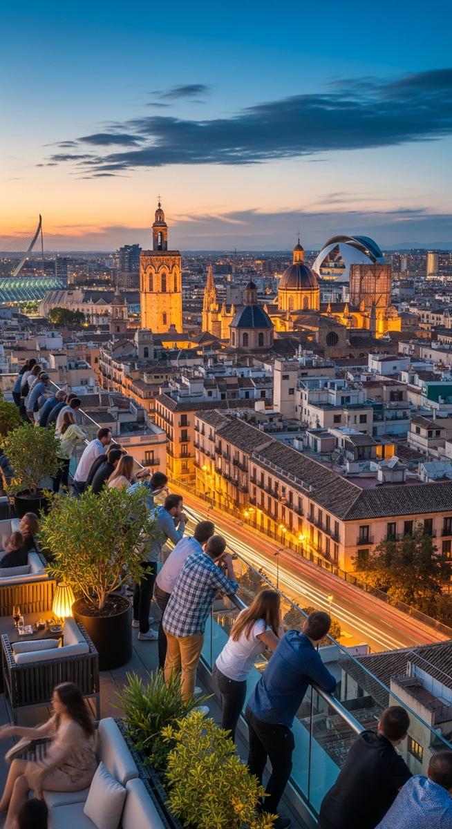 a rooftop terrace in Valencia with panoramic views