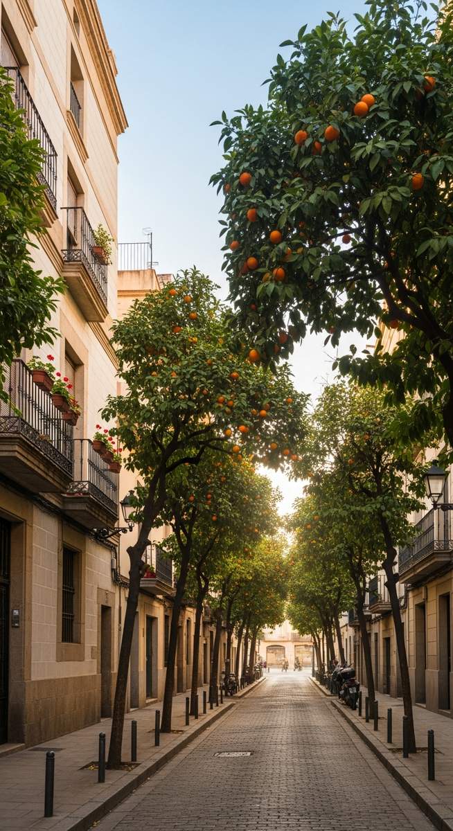 an orange tree-lined street in Barcelona
