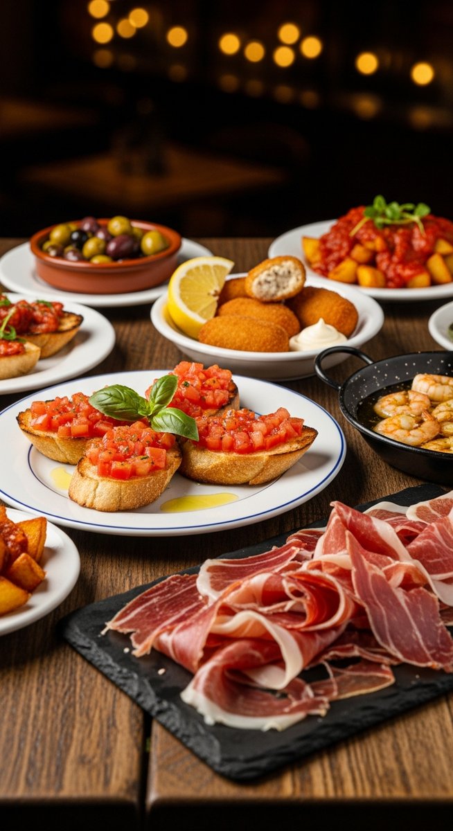 a Spanish tapas spread on a restaurant table on a one-day Valencia itinerary