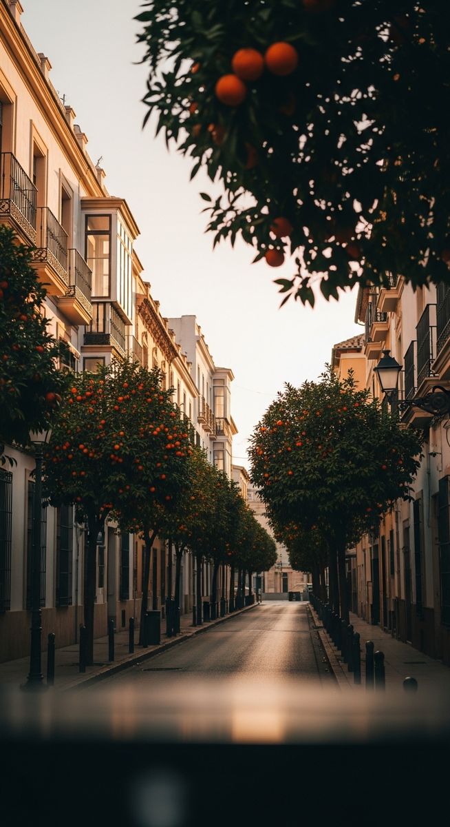 an orange tree-lined street in Valencia