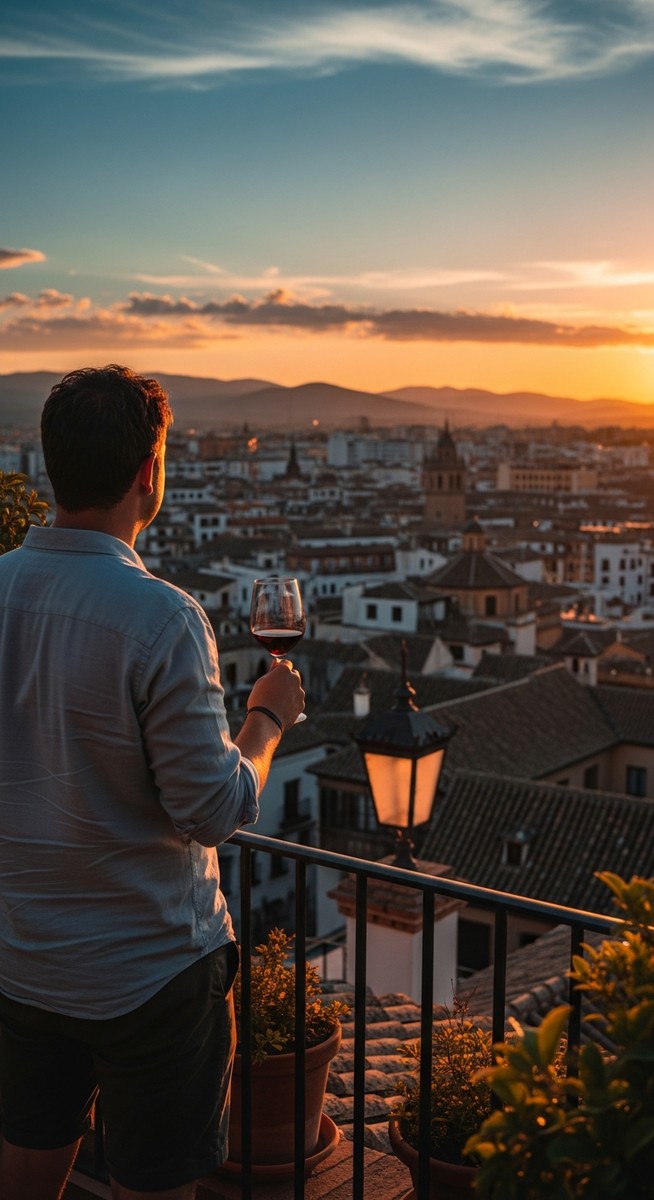 a traveller on a rooftop terrace in Spain at sunset on a one-day Valencia itinerary