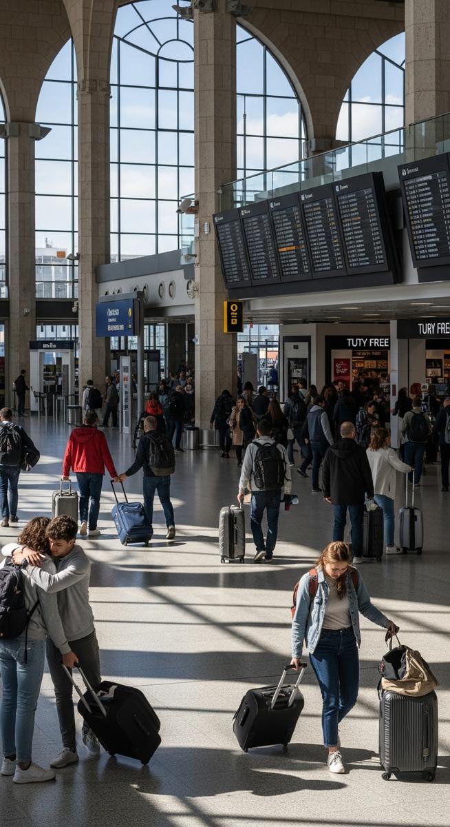 a Spanish airport with travellers