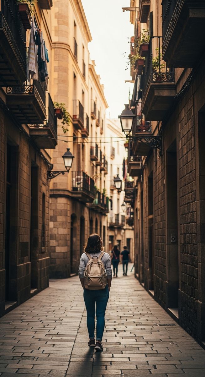 a woman exploring a Barcelona neighbourhood solo
