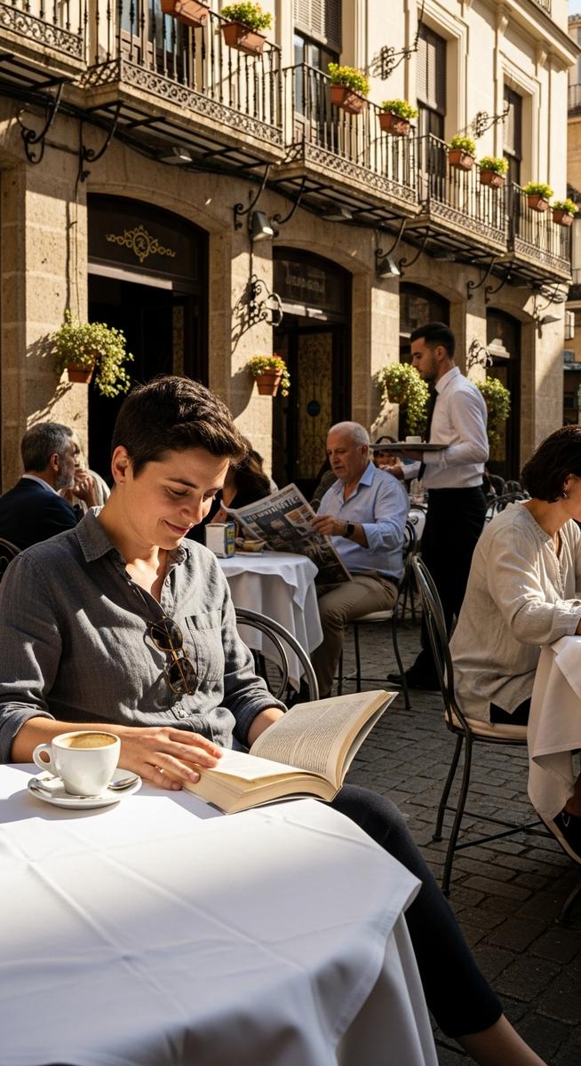 a person at an outdoor cafe in Valencia as a pro or con of living in Valencia
