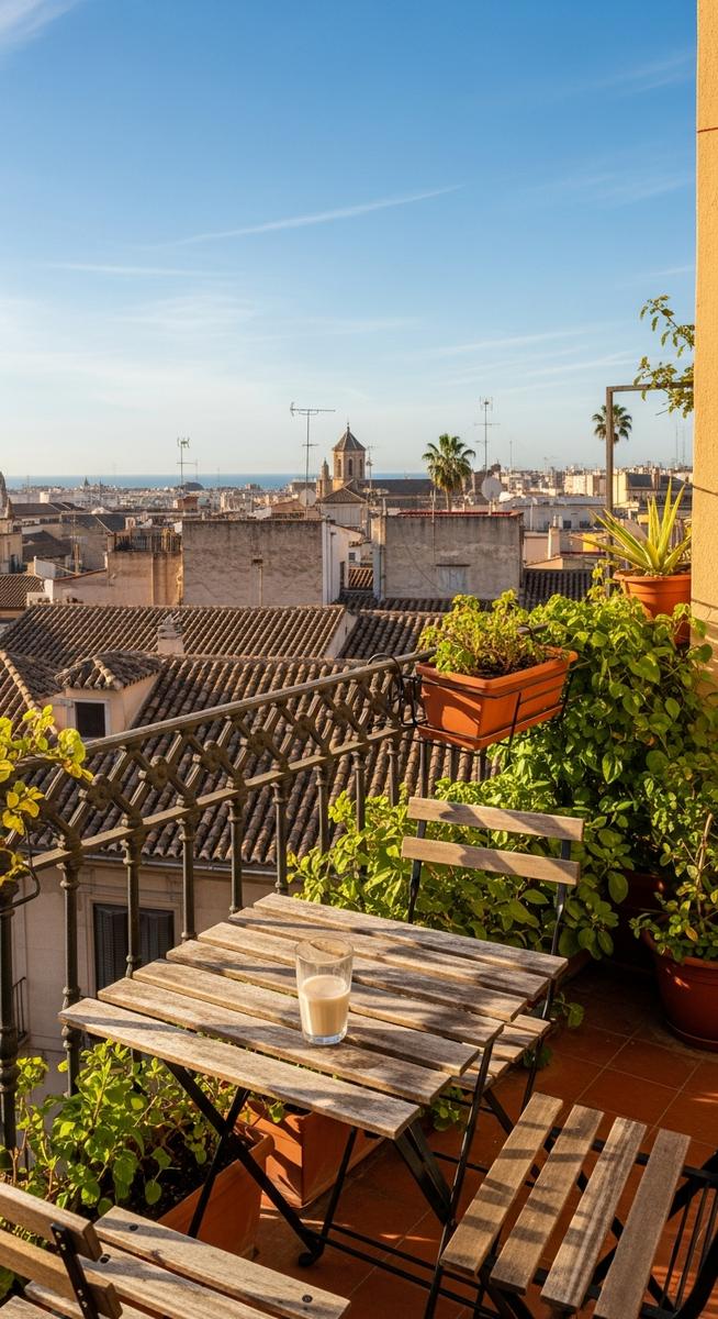 a Valencia apartment balcony with a city view as a pro or con of living in Valencia
