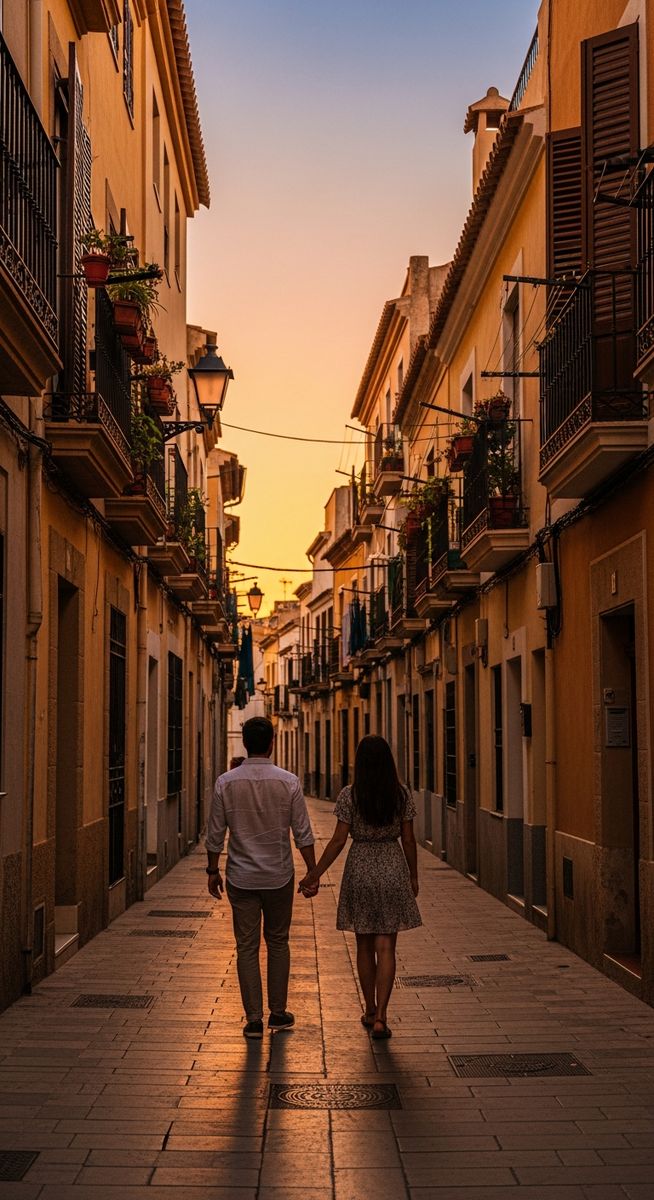 a family walking through a Valencia neighbourhood as a pro or con of living in Valencia