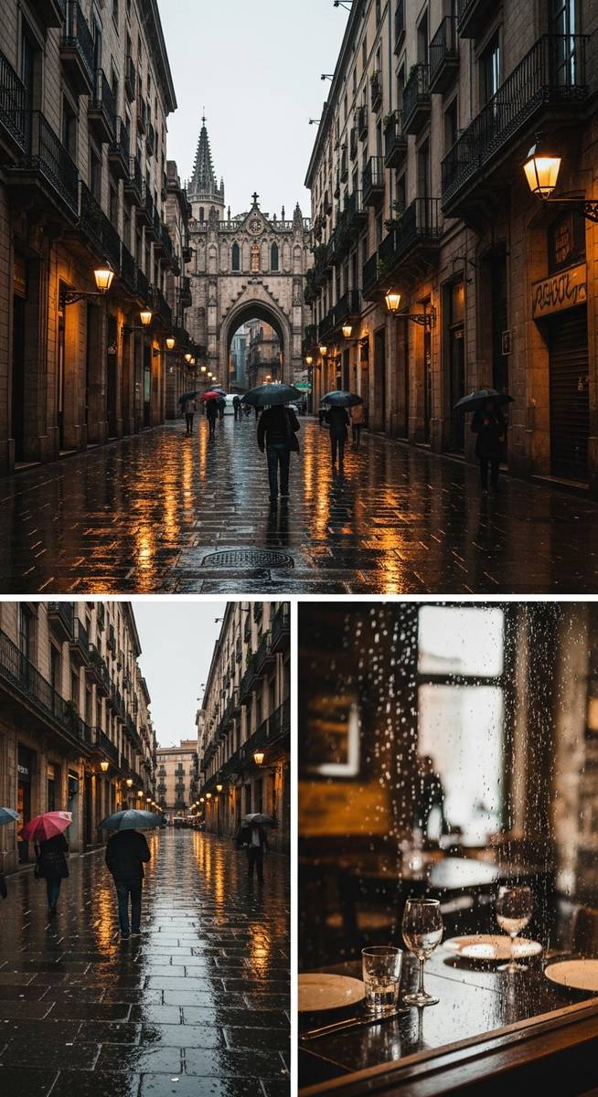 a travel photo from rainy day barcelona