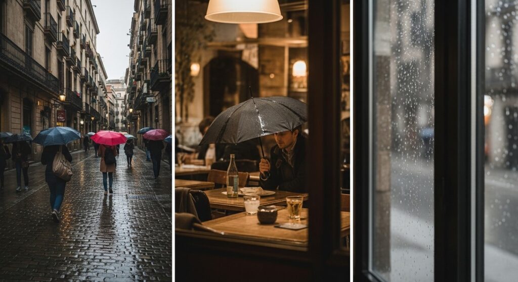 a travel photo from rainy day barcelona