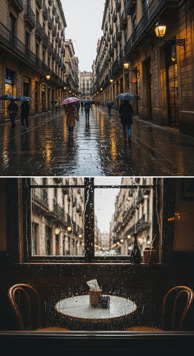 a travel photo from rainy day barcelona