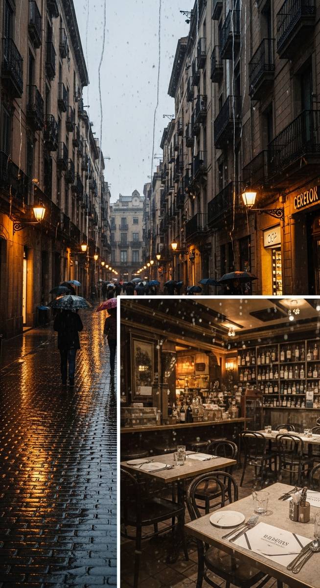 a travel photo from rainy day barcelona