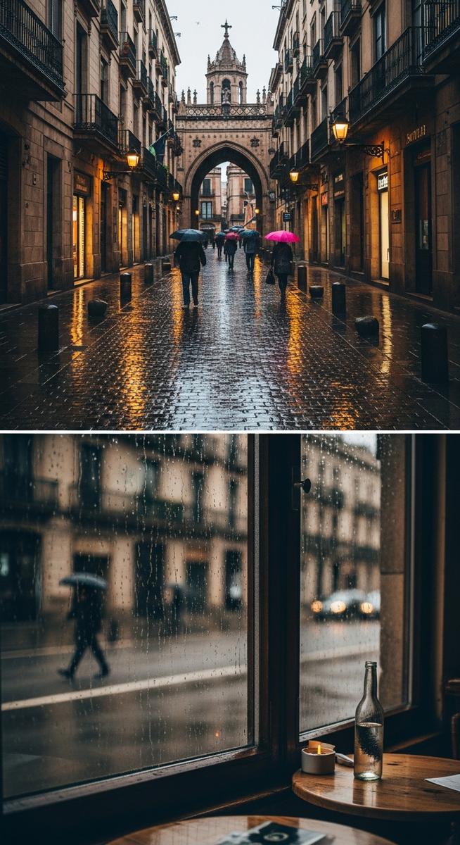 a travel photo from rainy day barcelona