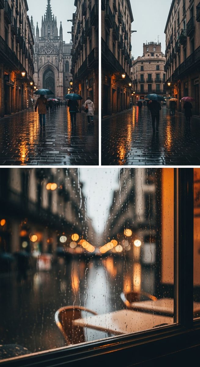 a travel photo from rainy day barcelona