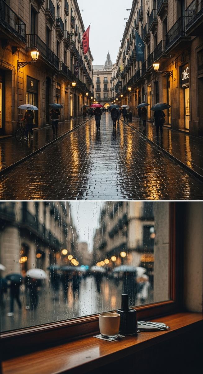 a travel photo from rainy day barcelona