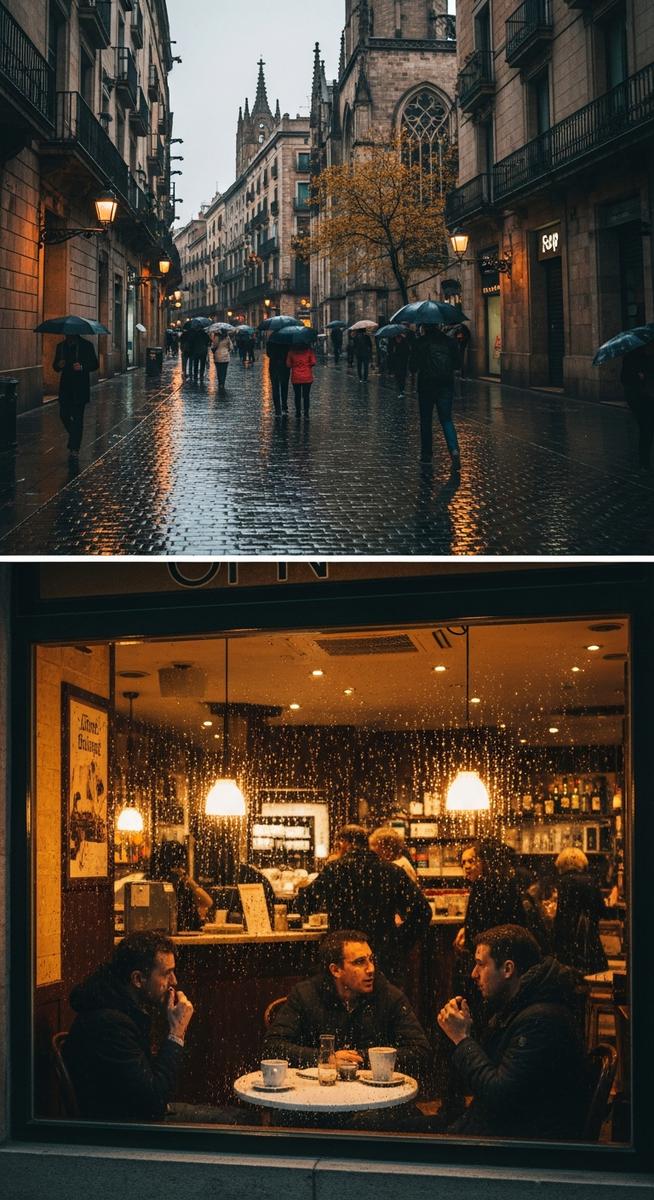 a travel photo from rainy day barcelona