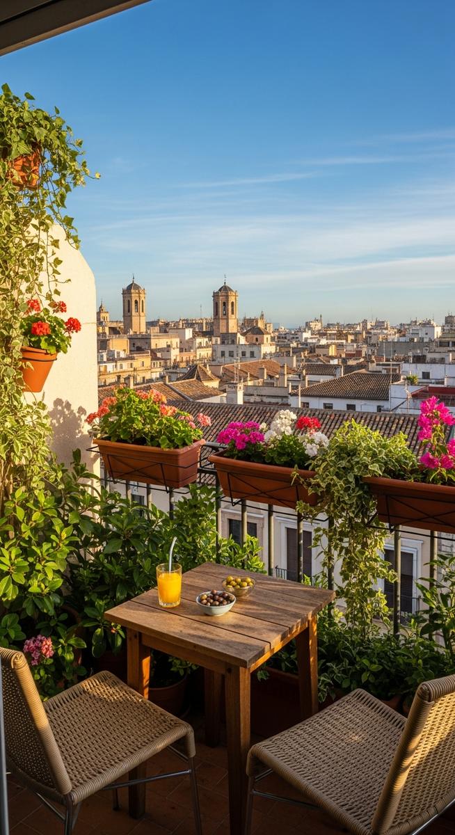 a Valencia apartment balcony with a city view for those retiring in Valencia