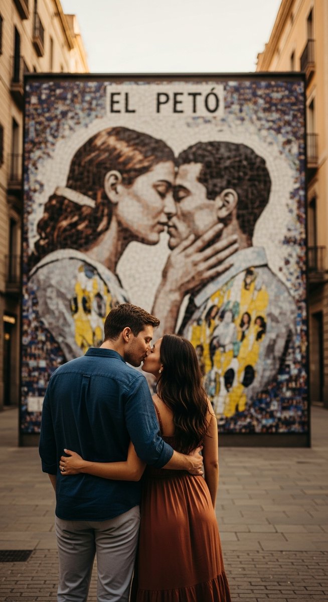 a photo illustrating 13. kiss of freedom mural in Barcelona on a romantic trip