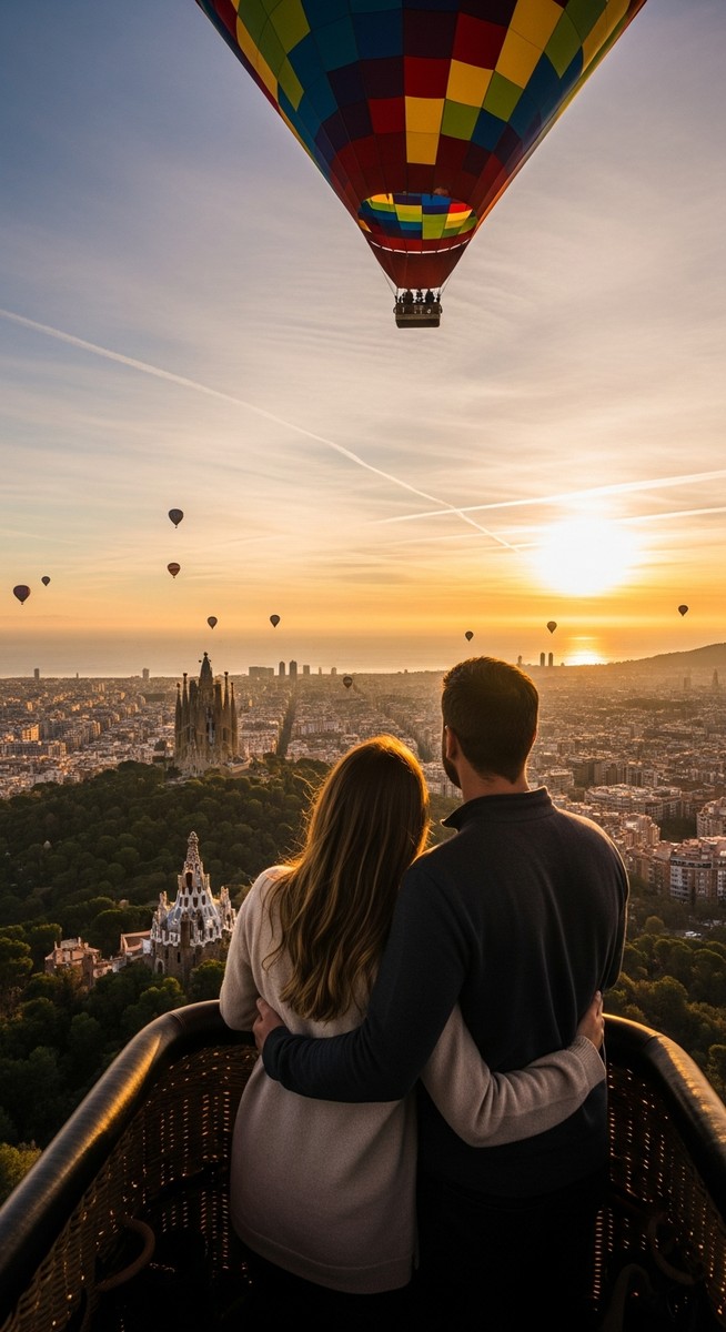 a photo illustrating 3. hot air balloon ride at sunrise in Barcelona on a romantic trip