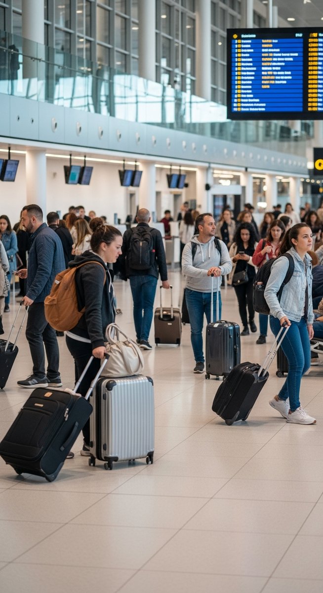 a Spanish airport with travellers