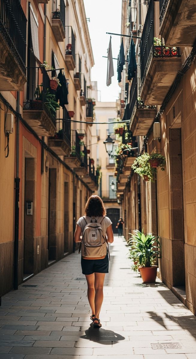 a woman exploring a Barcelona neighbourhood solo