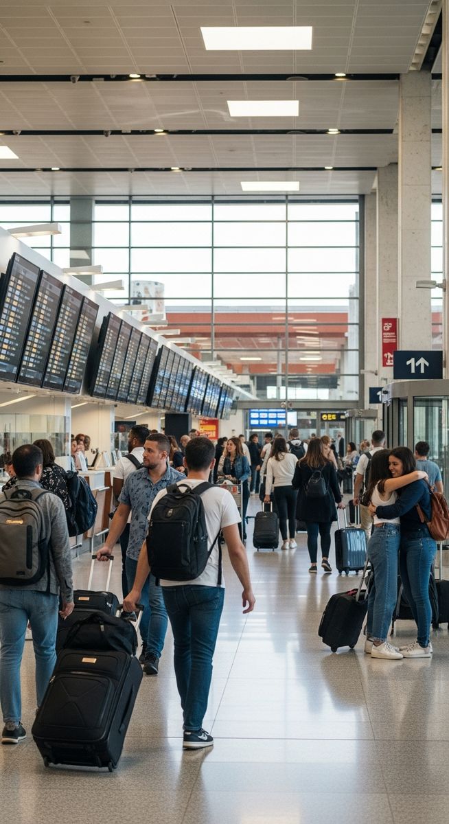 a Spanish airport with travellers