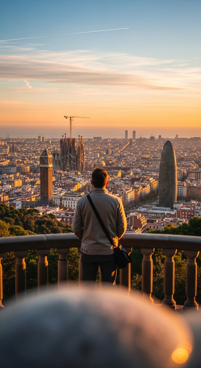 a person at a Barcelona viewpoint looking over the cityscape