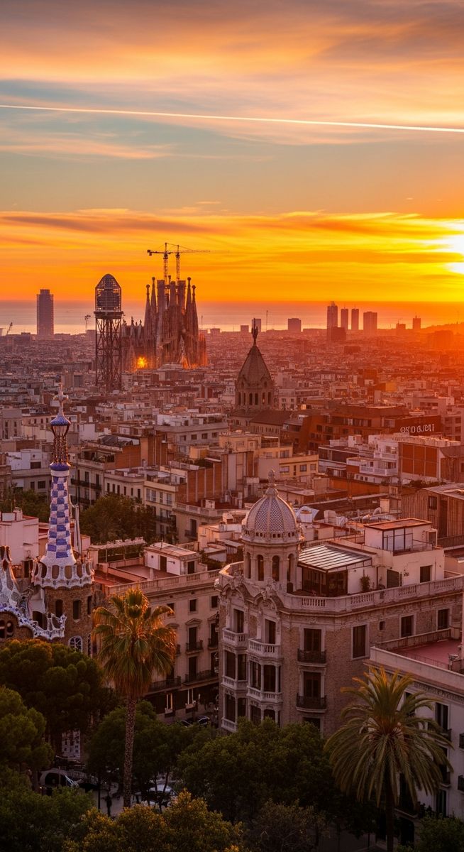 a sunset view from a Barcelona terrace